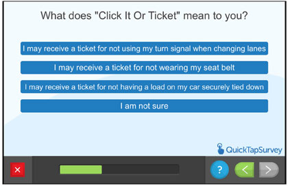 Questionnaire screen - What does 'Click It Or Ticket' mean to you?