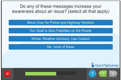 Questionnaire screen - Do any of these messages increase your awareness about an issue?