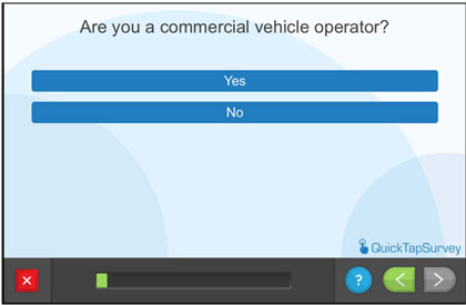 Questionnaire screen - Are you a commercial vehicle operator?