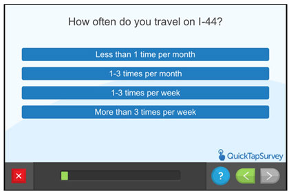 Questionnaire screen - How often do you travel on I-44?