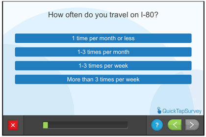 Questionnaire screen - How often do you travel on I-80?