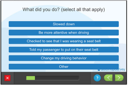 Questionnaire screen - What did you do?