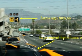 The image shows overhead arrow signs that can change lane assignment based on demand.