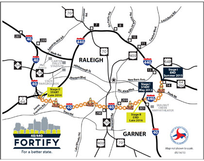 Figure E-1. Map depicting the Forty 40 Project Limits around the south side of the Raleigh beltway.