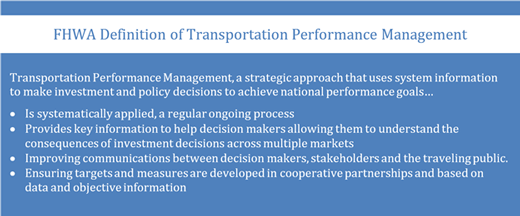 Figure 5 contains the Federal Highway Administration text definition of transportation performance management.