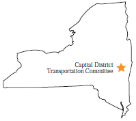 Outline of New York State, where the Capital District Transportation Committee is located.