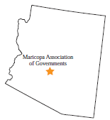 Outline of the State of Arizona, where the Maricopa Association of Governments is located.
