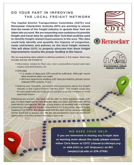 Screen capture of an outreach flyer. Do your part in improving the local freight network.  We need your help.