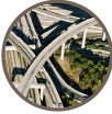 Aerial photo of a complex interchange.