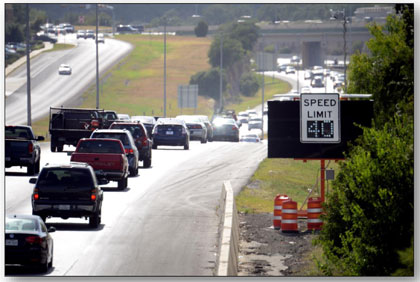 Photograph of the Texas Department of Transportation application of dynamic speed limits.