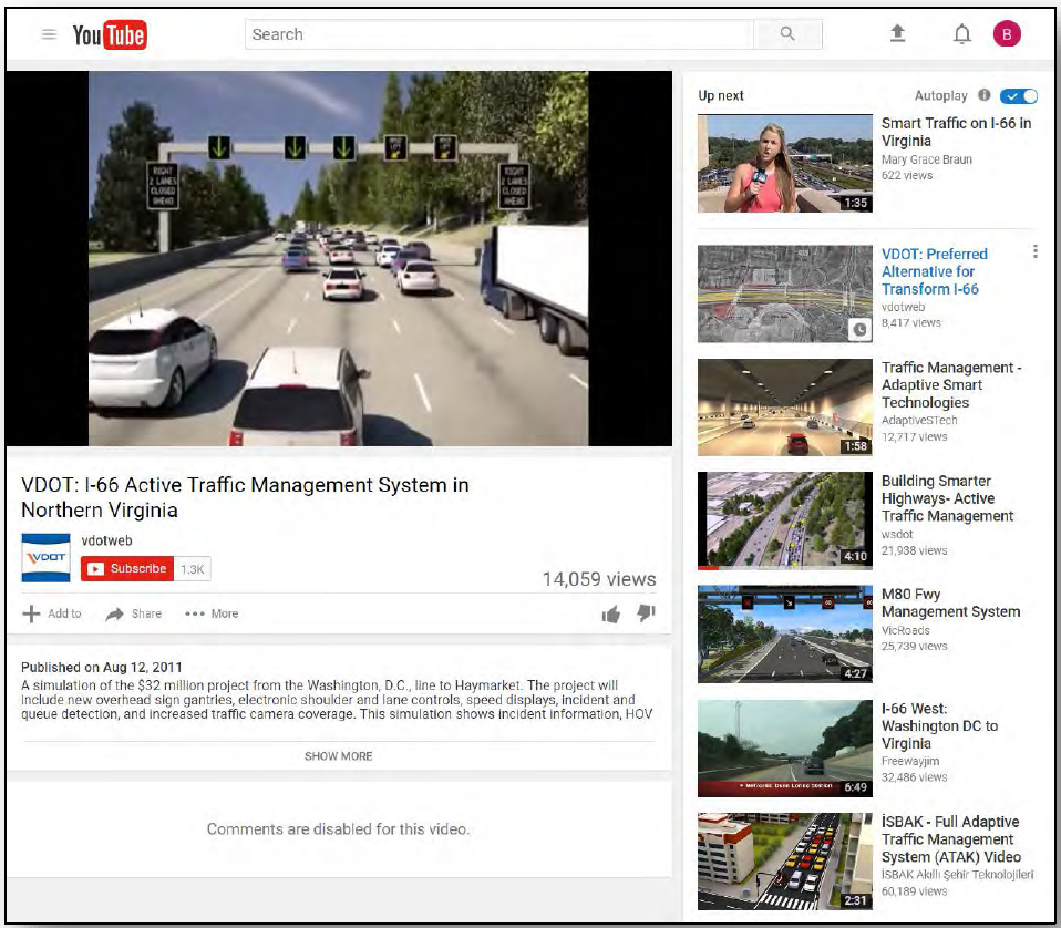 Figure 27. Photo. VDOT YouTube channel with ATM visualization videos