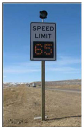 Picture of the variable speed limit signage in Wyoming. 