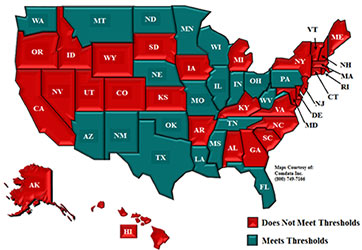map of states that meet or exceed industry recommended, harmonized minimum thresholds