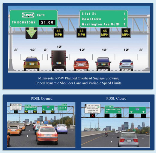 Figure 4 is a compilation of three simulated graphics of a typical highway sections on I-35W in Minnesota.