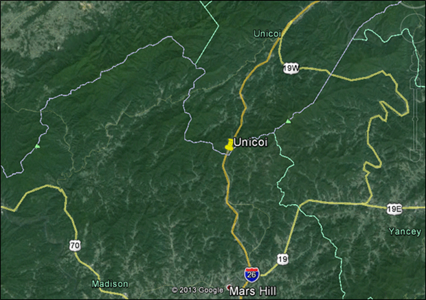 Figure 5 is a map showing the location of the Unicoi County virtual weigh station in Tennessee.