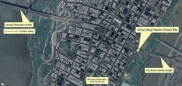 areial photo of a section of Manhattan marked to show the locations of WIM devices