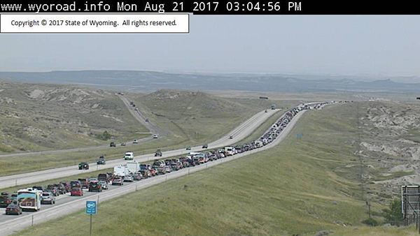 Figure 5. A photograph showing the high volumes of traffic on a Wyoming highway from travelers coming to view the solar eclipse.