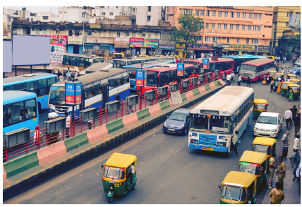 Congested bus stand in Bangalore city.