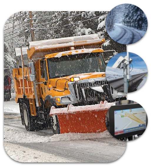 snow plow with inset of its road weather management technologies