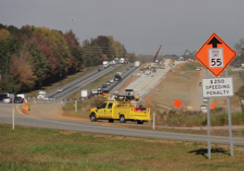 photograph of a highway taken at the beginning of work zone