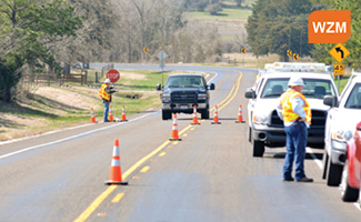 Photograph of an active rural work zone identifying with the Work Zone Management CMF. (Credit: TTI Communications)