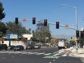 Crosswalk with ovehead traffic lights