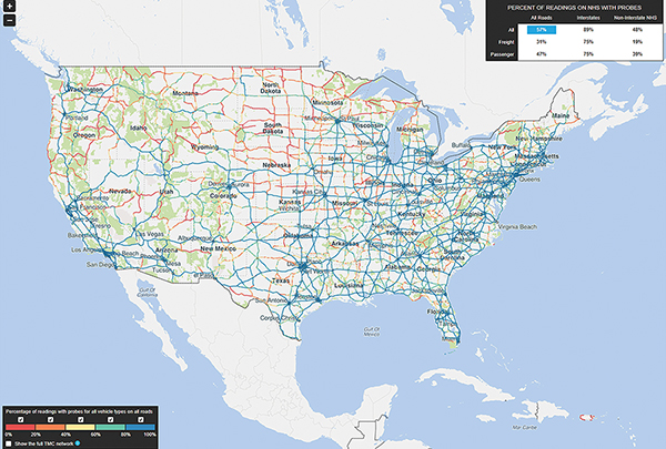 Screenshot of U.S. National Map showing NPMRDS coverage.