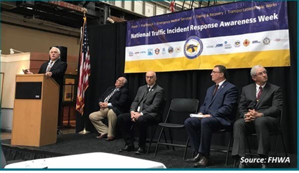 Figure 15 is a photo that shows the “Accelerating Traffic Incident Management Responder” training panel (Michael Becar, Jim Austrich, Jay Scott, Chief Joseph Kroboth III, and Chief David Covington).