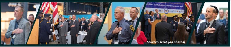 Figure 5 is a collage of photos showing the posting of the colors and the National Anthem opening the summit.