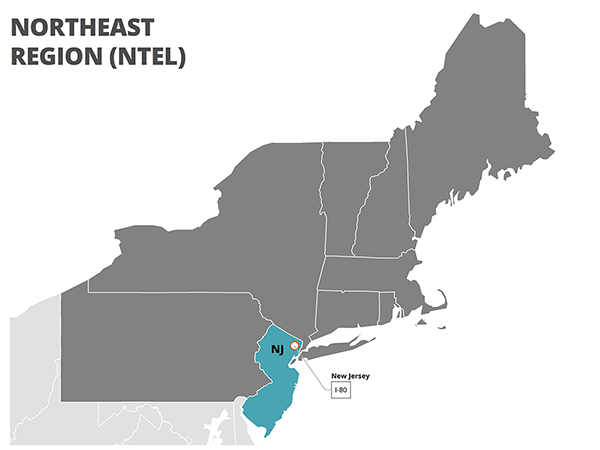 An illustrated map of the Northeast Region of the United States.