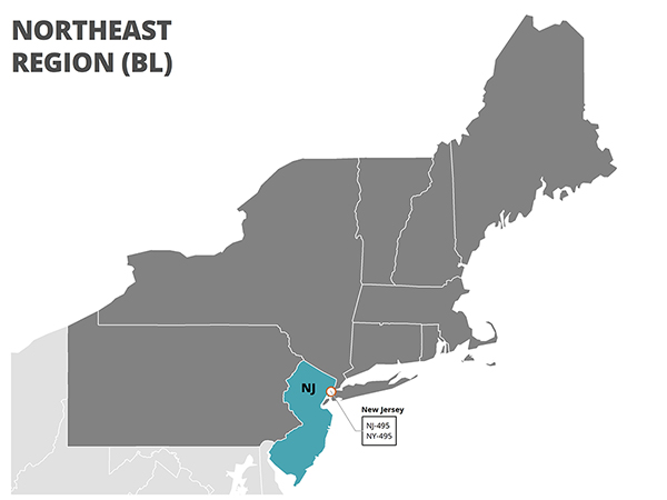A map of the Northeast Region of the United States.