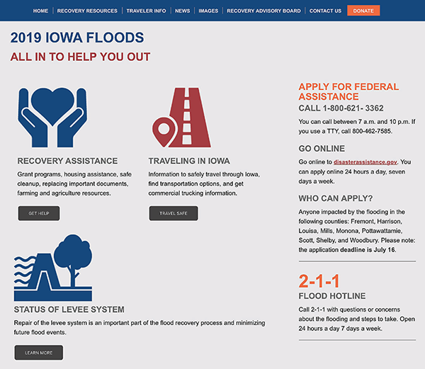 Figure 5. Screenshot of the homepage of the "2019 Iowa Floods" website.