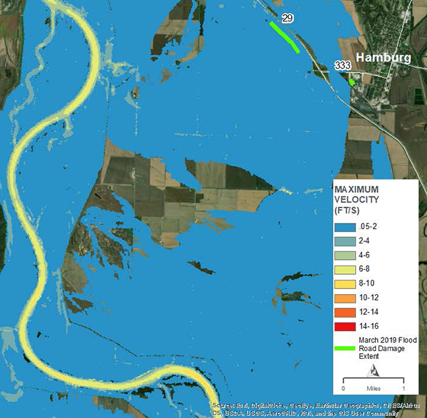 Figure 2. Map of a Missouri River segment showing a 10-year flood frequency.