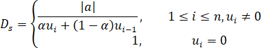 The neighboring density of a vehicle (D subscript s) equals the absolute value of the acceleration/deceleration divided by the result of the summation of alpha...