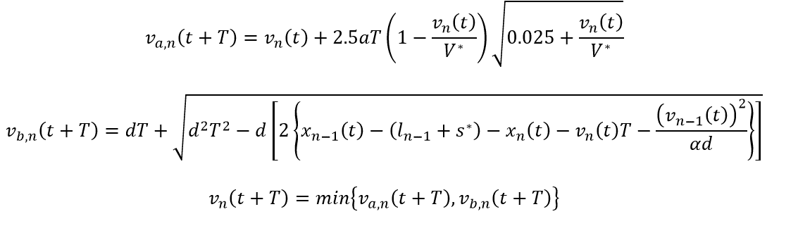 The set of equations describes the Gipps car-following model.