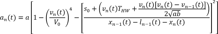 The equation describes the intelligent driver model.
