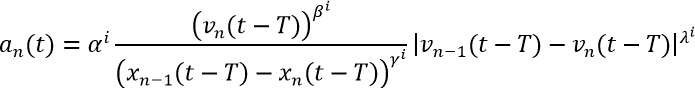 The equation describes the stimulus-response acceleration model.
