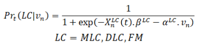 This equation describes a probabilistic model for lane changing.