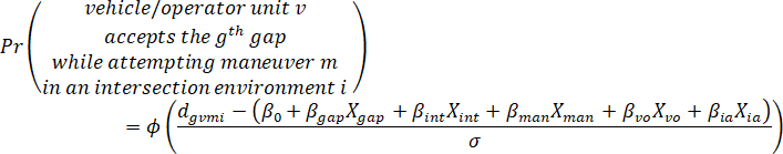 Equation for a probit gap acceptance model.
