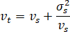 Time mean speed (v subscript t) equals space mean speed (v subscript s) plus the variance of space speed (sigma subscript s) divided by space mean speed (v subscript s).