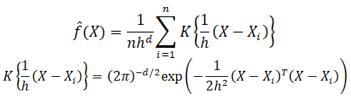 This equation describes the smoothed simulation output curve calculated as a function of a multivariate kernel density function such as the standard normal distribution.