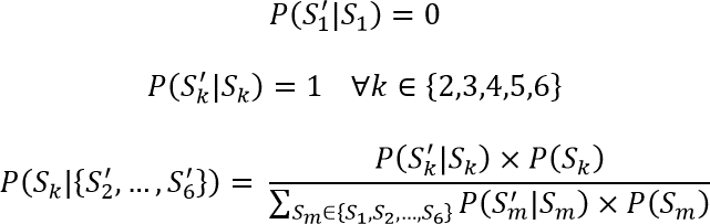 A series of three equations describe th relationship between prior and posterior probabilities described in example 1.