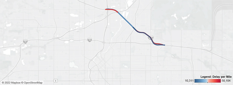 Map of I-270 in Denver from I-25 to I-70.