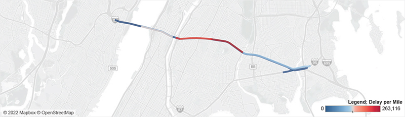 Map of I-95/I-295 in New York from I-278/I-678 to the New Jersey side of George Washington Bridge/SR-4.