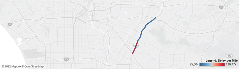 Map of I-605 in Los Angeles from I-5 to SR-60.