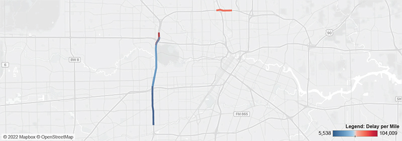 Map of I-610 in Houston from I-69 to I-10.