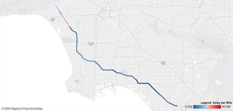 Map of I-405 in Los Angeles from I-105 to SR-42 Manchester Boulevard.
