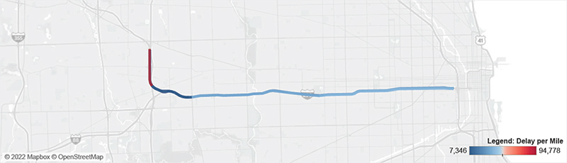 Map of I-290 in Chicago from I-90/I-94 to I-290.