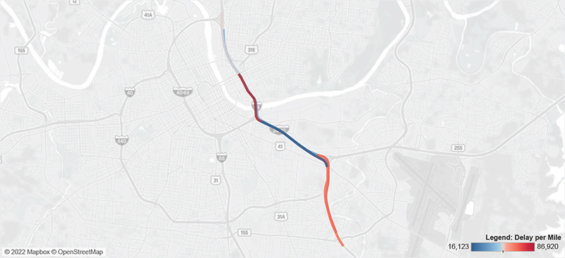Map of I-24 in Nashville from US-41 to SR-155.
