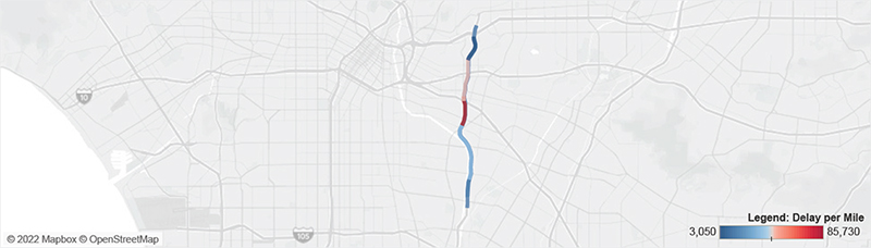 Map of I-710 in Los Angeles from Cesar Chavez Avenue to Atlantic Boulevard.